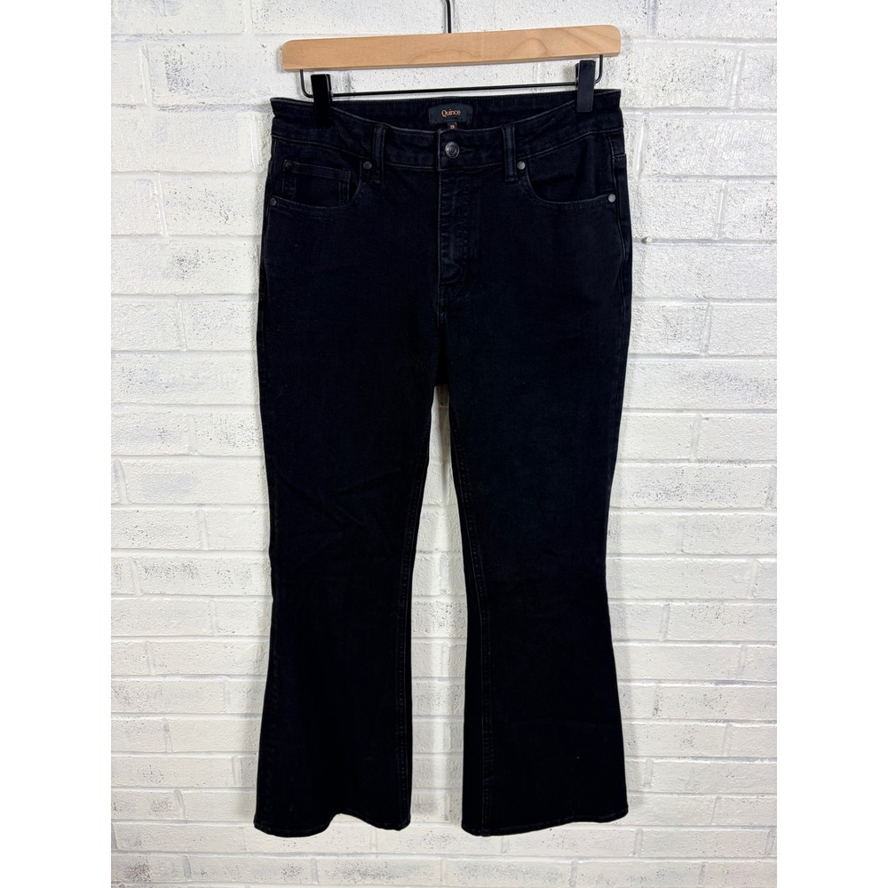 Quince Luna Stretch Flare Jeans Womens 28 Black Mid Rise Denim Pockets